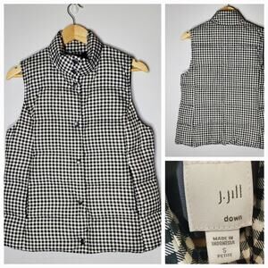 J Jill Black & White micro checkered down filled puffer vest Size Small Petite